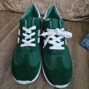 Green Sneakers with White Laces